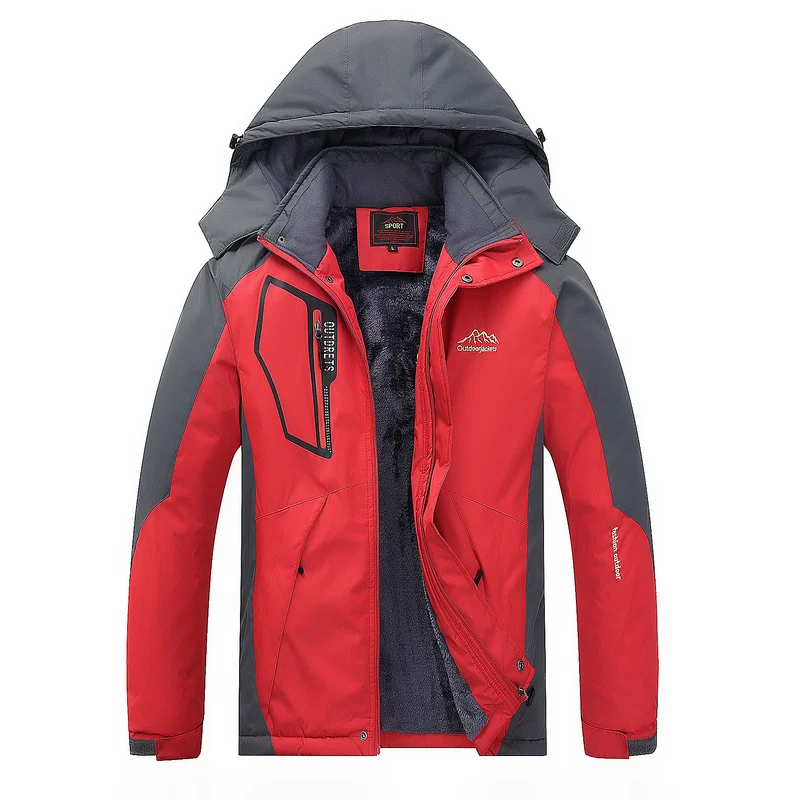 Herren wasserabweisende Outdoorjacke mit Teddyfleece-Innenlage, verstellbarer Kapuze und Multifunktions-Taschen Drune
