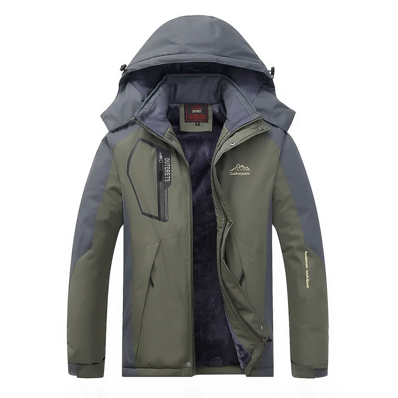 Herren wasserabweisende Outdoorjacke mit Teddyfleece-Innenlage, verstellbarer Kapuze und Multifunktions-Taschen Drune