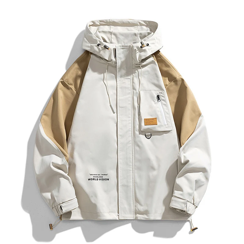 Herren Wasserabweisende Kapuzen-Fieldjacke im Colorblock-Utility-Design mit Brusttasche Drune