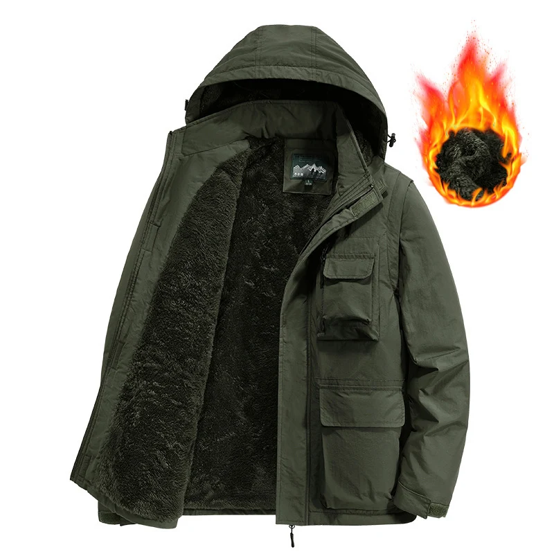 Herren Wärmender Multifunktions-Parka mit Teddyfleece-Innenfutter, Kapuze und Utility-Taschen Drune