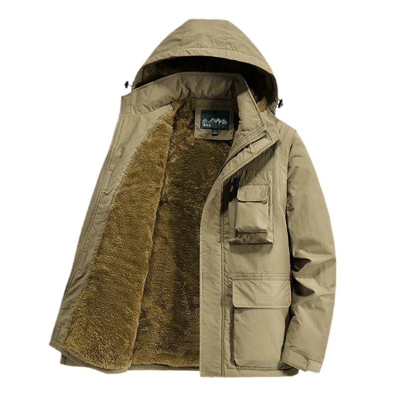 Herren Wärmender Multifunktions-Parka mit Teddyfleece-Innenfutter, Kapuze und Utility-Taschen Drune