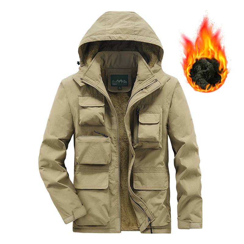 Herren Wärmender Multifunktions-Parka mit Teddyfleece-Innenfutter, Kapuze und Utility-Taschen Drune
