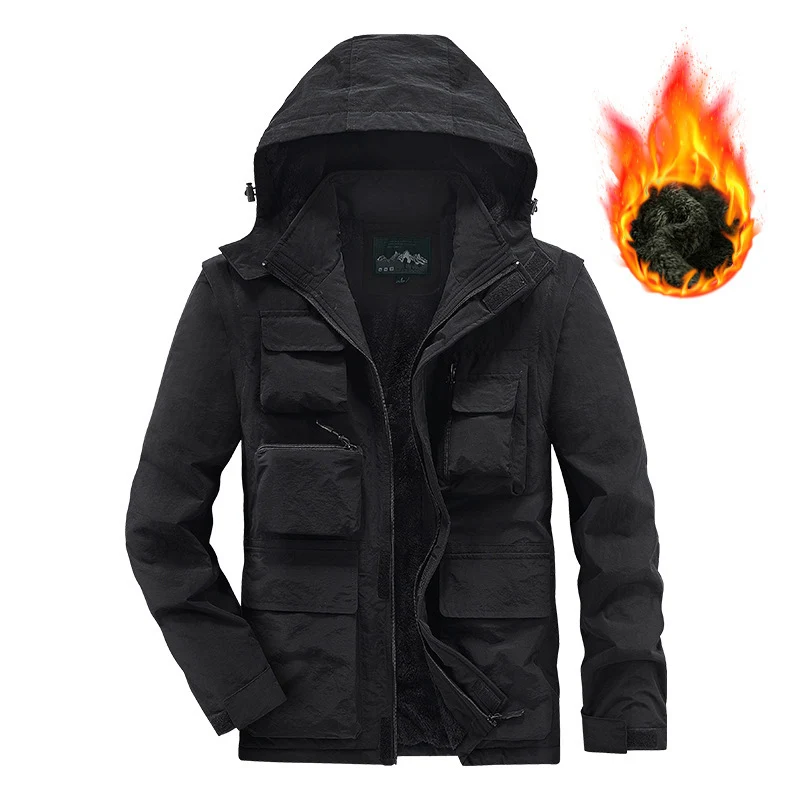 Herren Wärmender Multifunktions-Parka mit Teddyfleece-Innenfutter, Kapuze und Utility-Taschen Drune