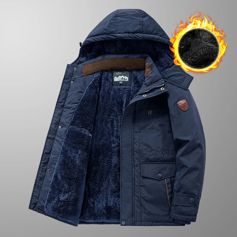 Herren wärmender gefütterter Kapuzenparka mit durchgehendem Teddyfleecefutter und Utility‑Taschen Drune