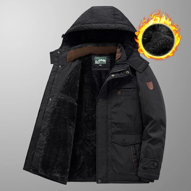 Herren wärmender gefütterter Kapuzenparka mit durchgehendem Teddyfleecefutter und Utility‑Taschen Drune