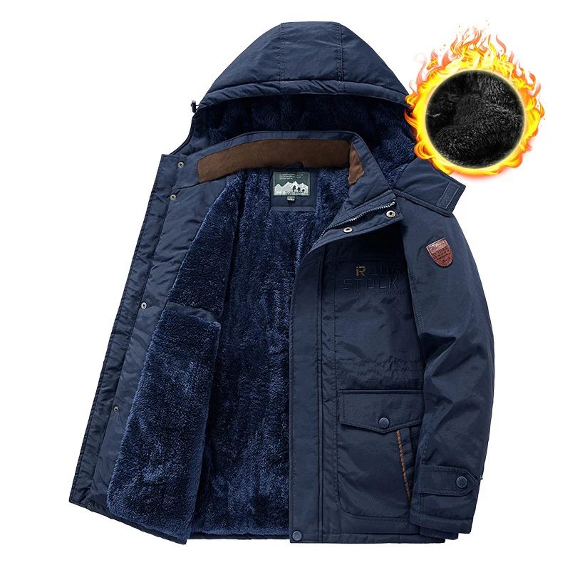 Herren wärmender gefütterter Kapuzenparka mit durchgehendem Teddyfleecefutter und Utility‑Taschen Drune