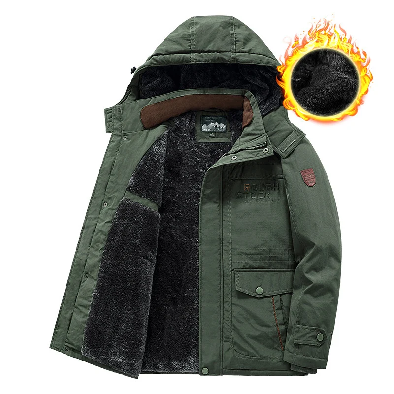 Herren wärmender gefütterter Kapuzenparka mit durchgehendem Teddyfleecefutter und Utility‑Taschen Drune