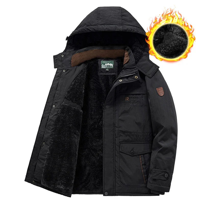 Herren wärmender gefütterter Kapuzenparka mit durchgehendem Teddyfleecefutter und Utility‑Taschen Drune
