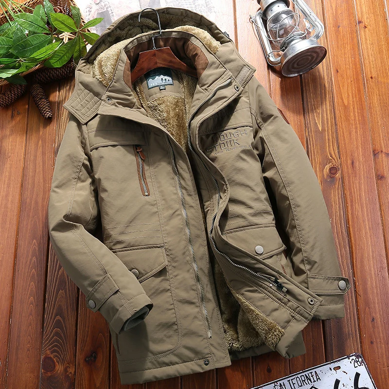 Herren wärmender Canvas-Fieldparka mit Teddyfutter, Kapuze und multifunktionalen Utility‑Taschen Drune