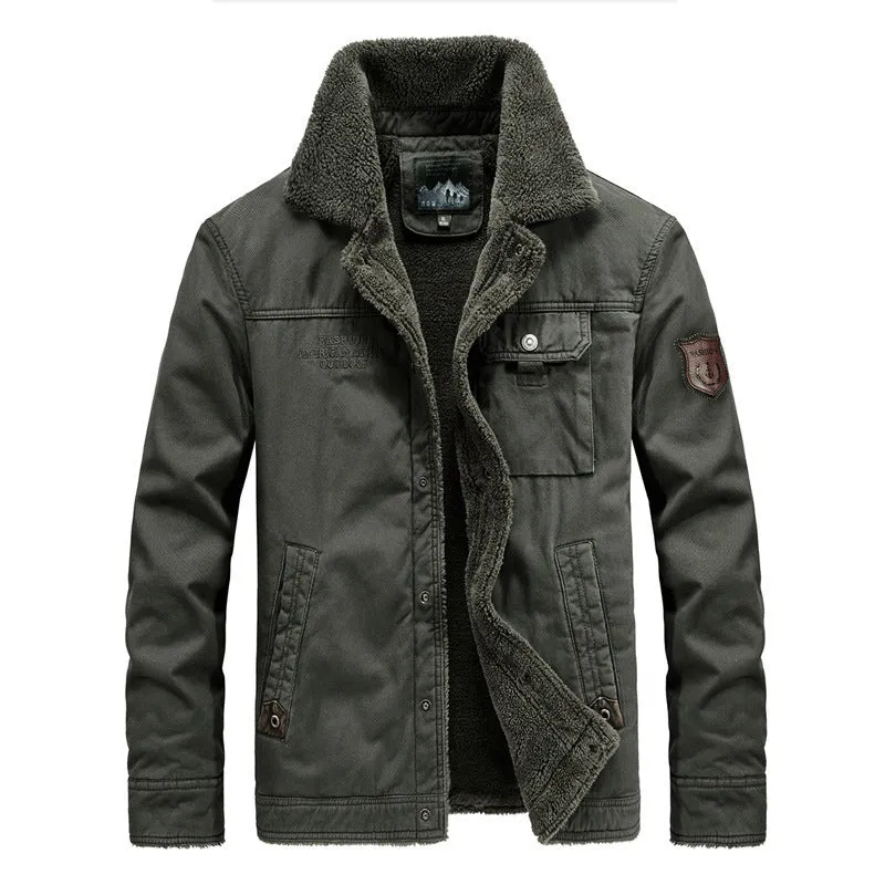Herren warm gefütterte Canvas-Fieldjacke mit Sherpa-Innenfutter und Utility-Taschen Drune