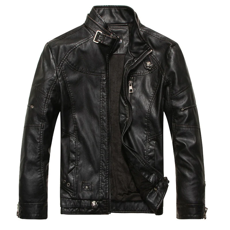Herren Vintage-Lederoptik-Jacke im Bikerstil mit Stehkragen, Ziernähten und Reißverschluss-Details Drune