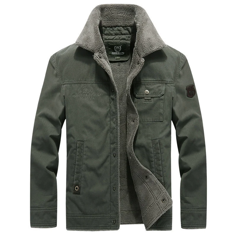 Herren Vintage-inspirierte Canvas-Workerjacke mit Vollfutter-Teddy, Brustpatten und Multifunktions-Taschen Drune