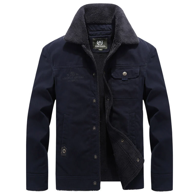 Herren Vintage-inspirierte Canvas-Workerjacke mit Vollfutter-Teddy, Brustpatten und Multifunktions-Taschen Drune