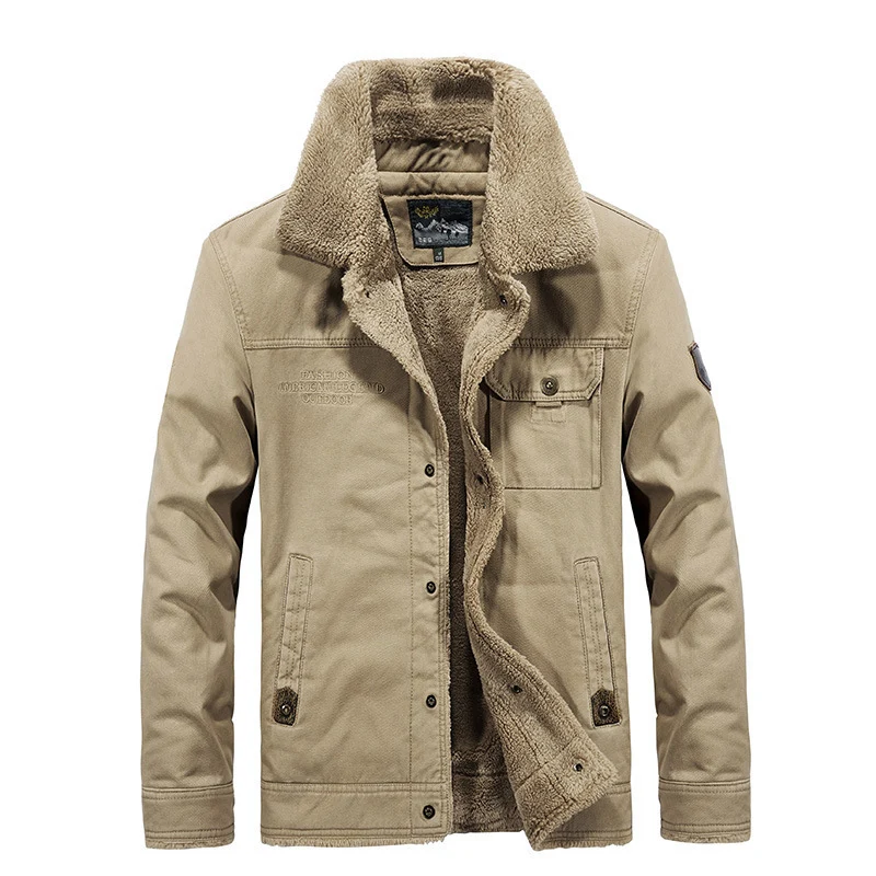 Herren Vintage-inspirierte Canvas-Workerjacke mit Vollfutter-Teddy, Brustpatten und Multifunktions-Taschen Drune