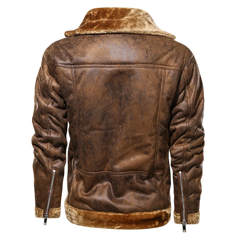Herren Velours-Imitat-Bikerjacke mit hohem Kragen und wärmender Teddy-Innenseite Drune