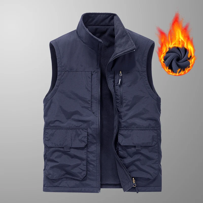 Herren Utility-Weste mit Teddyfleece-Futter, Multifunktionstaschen und hohem Stehkragen Drune