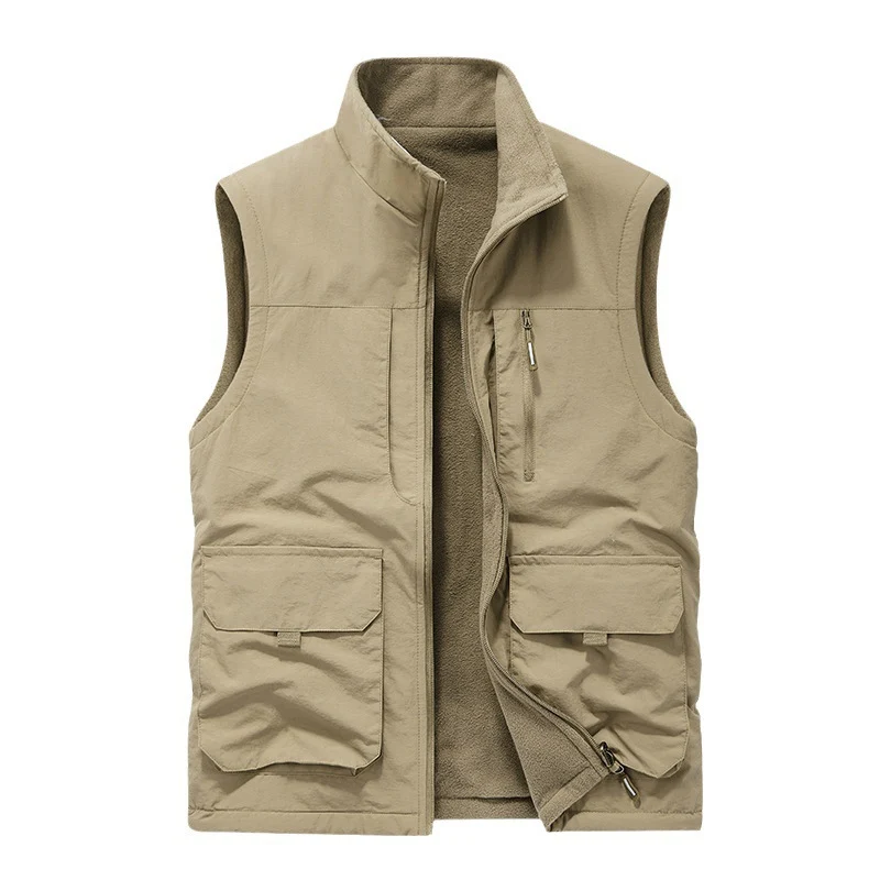 Herren Utility-Weste mit Teddyfleece-Futter, Multifunktionstaschen und hohem Stehkragen Drune