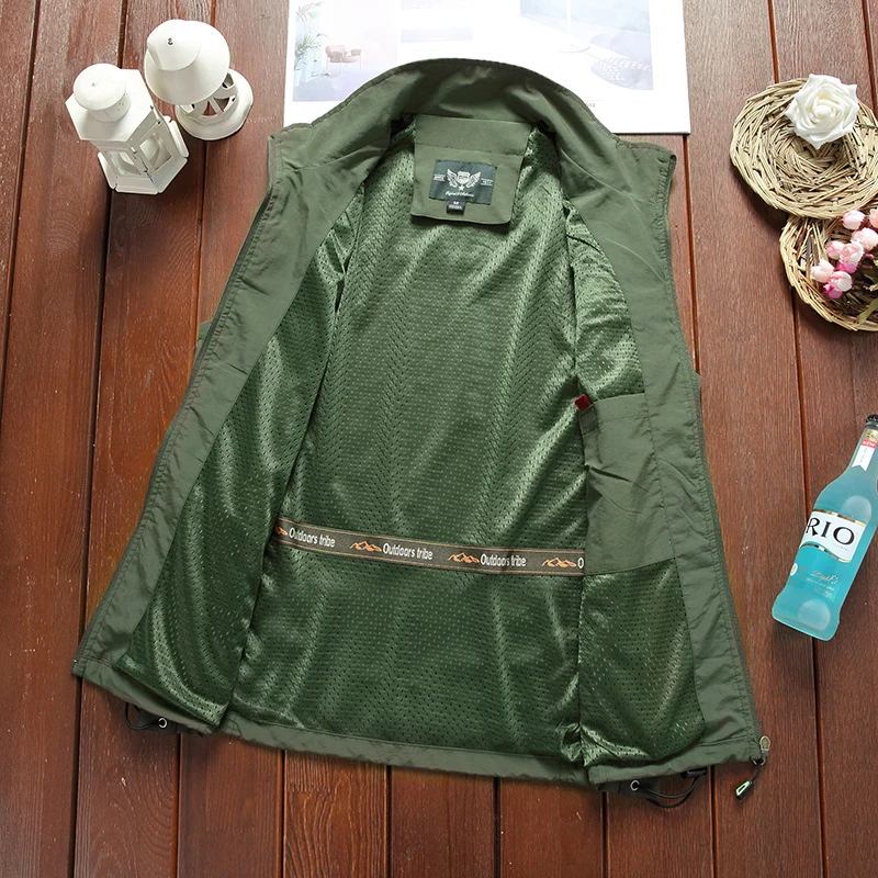 Herren Utility-Weste mit Mesh-Futter, Stehkragen und verstellbarem Kordelabschluss Drune