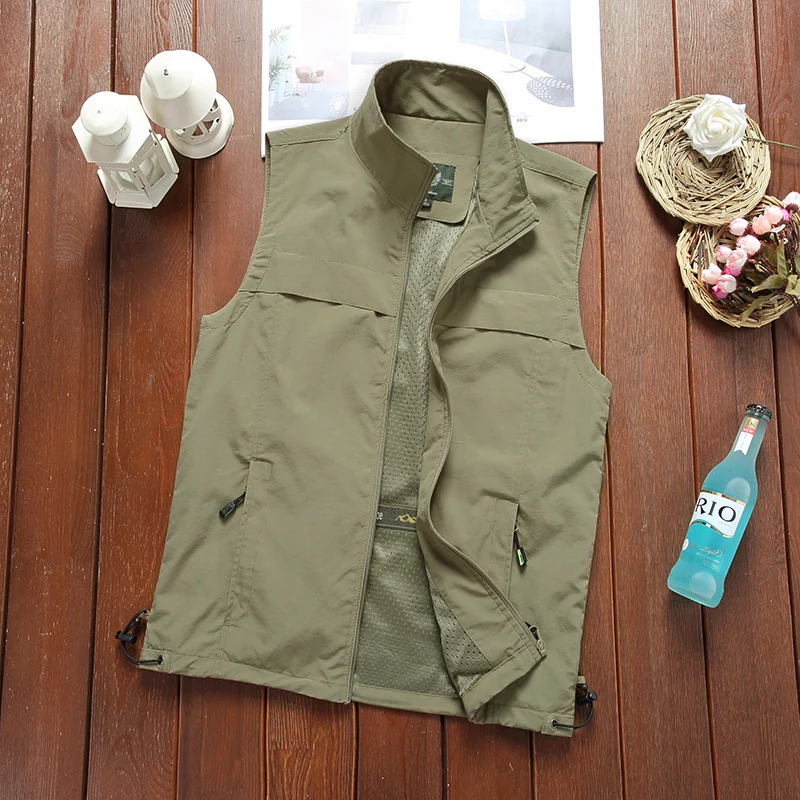 Herren Utility-Weste mit Mesh-Futter, Stehkragen und verstellbarem Kordelabschluss Drune