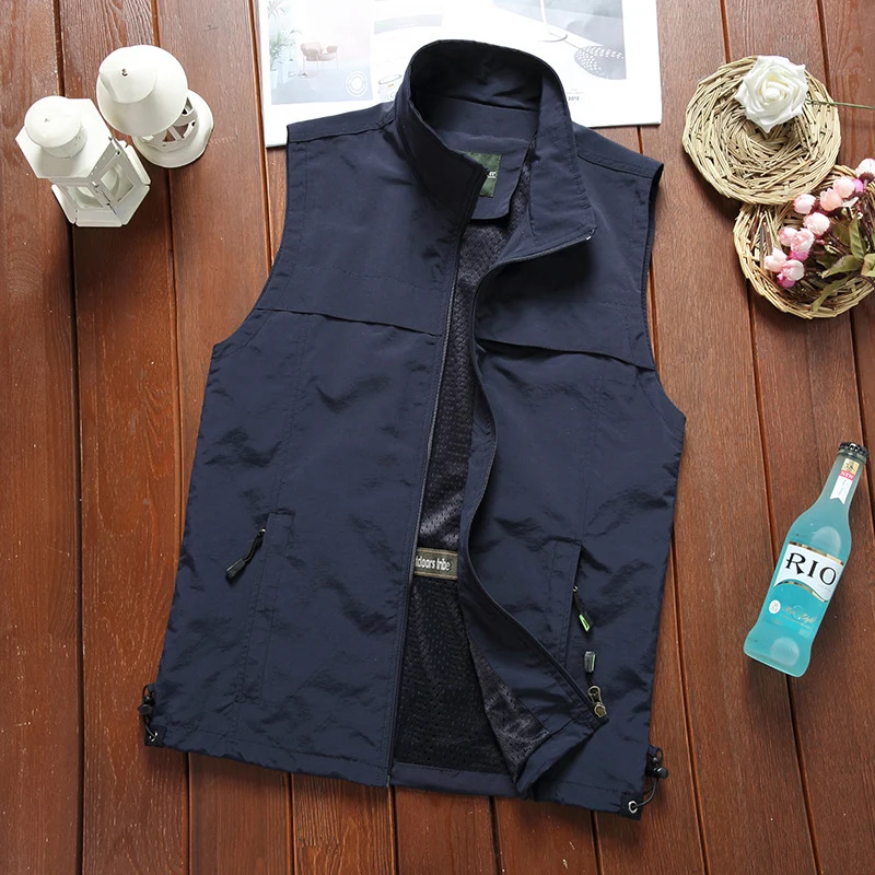 Herren Utility-Weste mit Mesh-Futter, Stehkragen und verstellbarem Kordelabschluss Drune