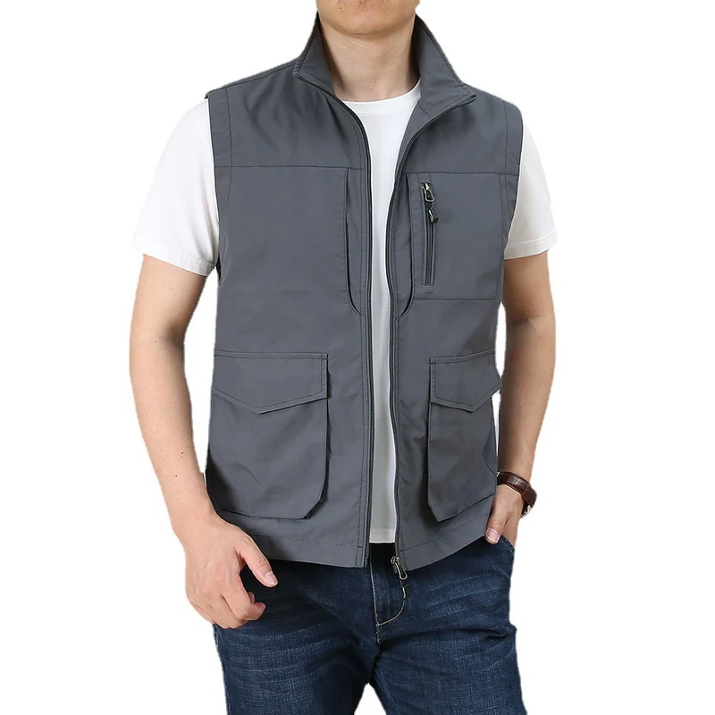 Herren Utility-Weste mit mehreren Taschen und Stehkragen Drune