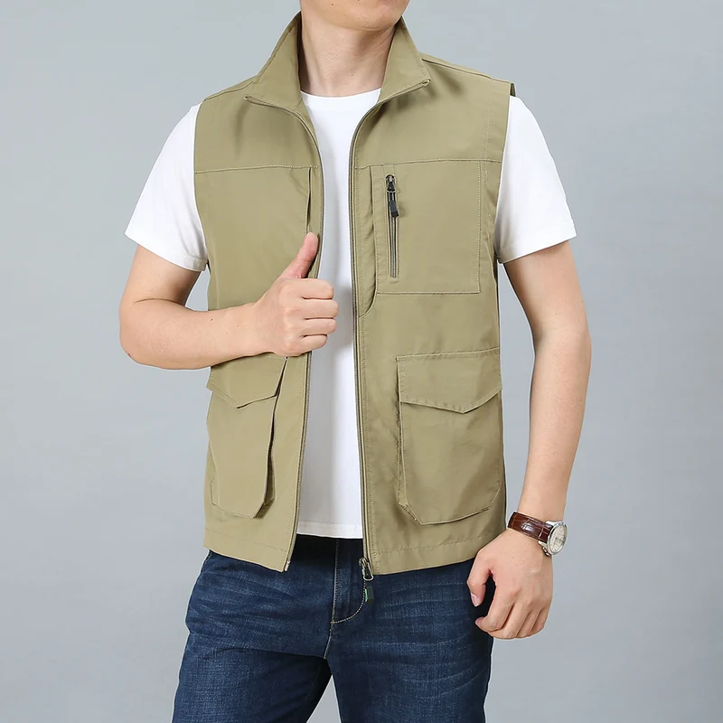 Herren Utility-Weste mit mehreren Taschen und Stehkragen Drune