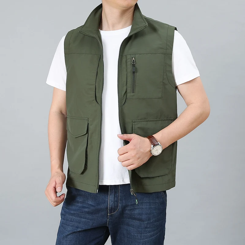 Herren Utility-Weste mit mehreren Taschen und Stehkragen Drune