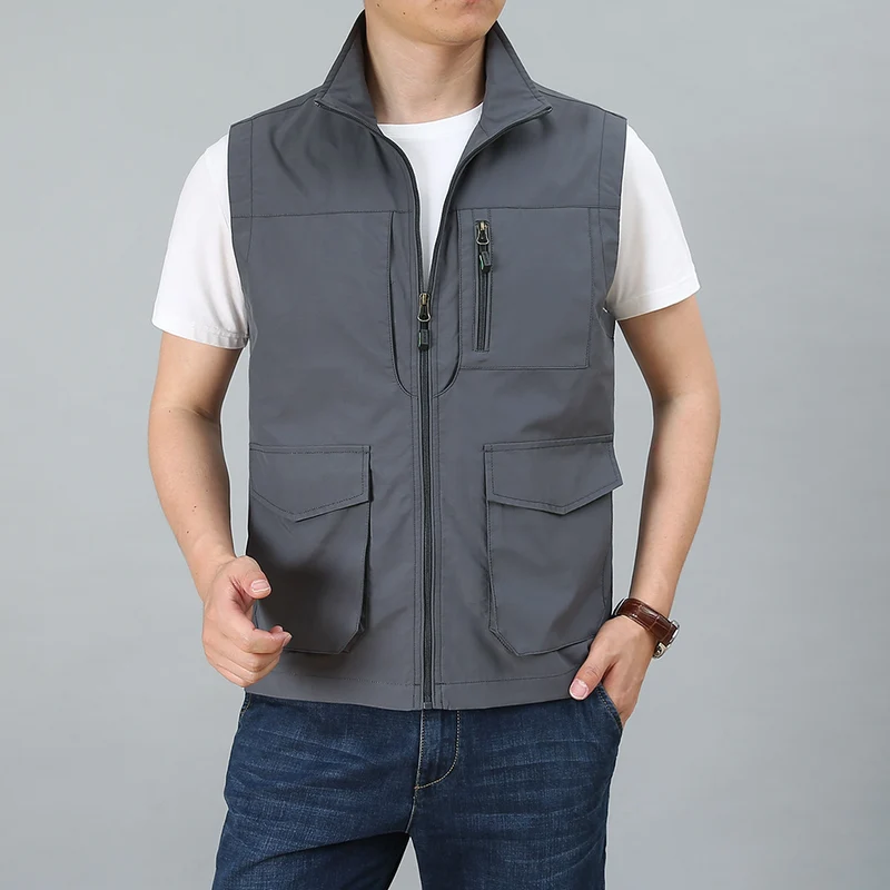 Herren Utility-Weste mit mehreren Taschen und Stehkragen Drune