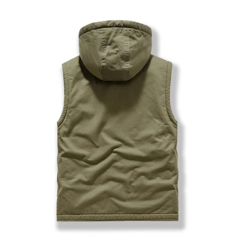 Herren Utility-Weste mit Kapuze, Teddyfutter und Multifunktionstaschen Drune