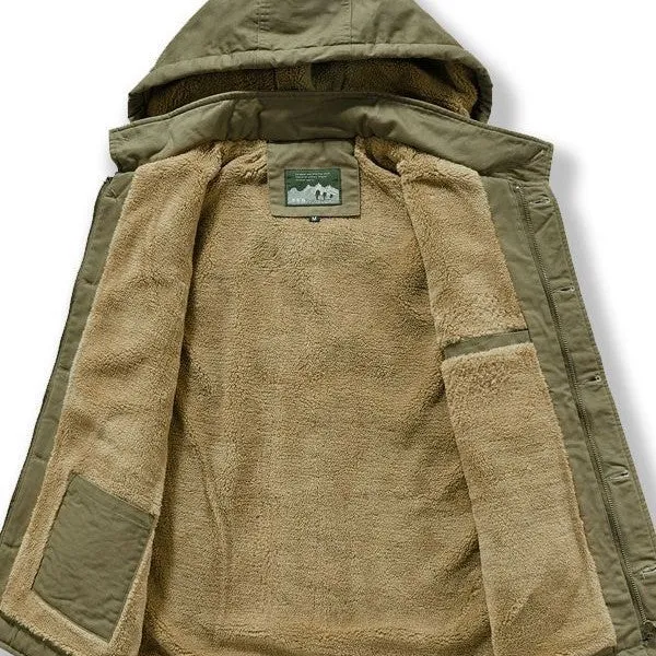 Herren Utility-Weste mit Kapuze, Teddyfutter und Multifunktionstaschen Drune