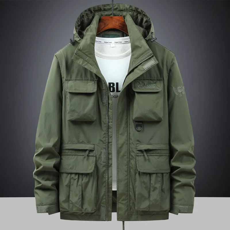 Herren Utility-Parka mit Multifach-Taschen, Kapuze und D-Ring Drune