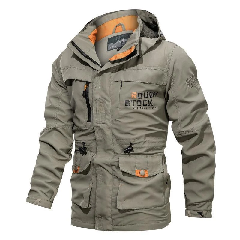 Herren Utility-Parka mit Kapuze, verstellbarer Taillenregulierung und Multifunktionstaschen Drune
