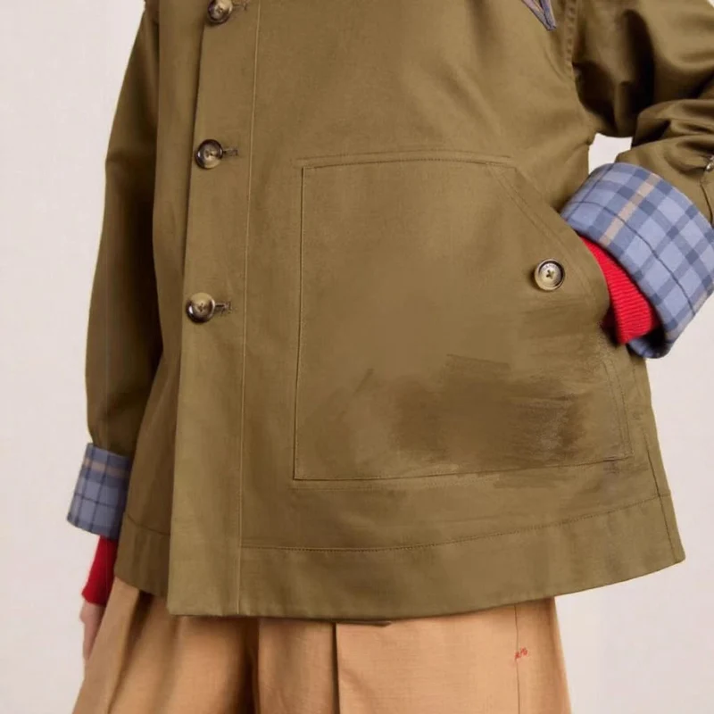 Victoria | Oversized Trench Coat with Checked Collar