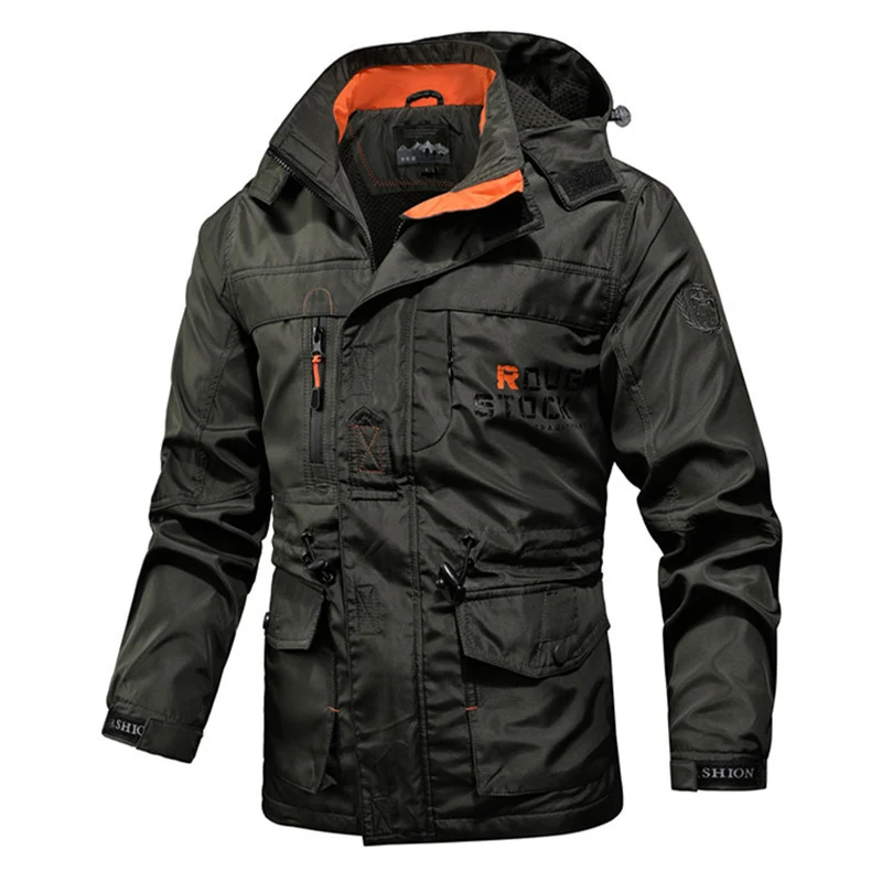 Herren Utility-Parka mit Kapuze, multifunktionalen Taschen und Taillen-Kordelzug Drune
