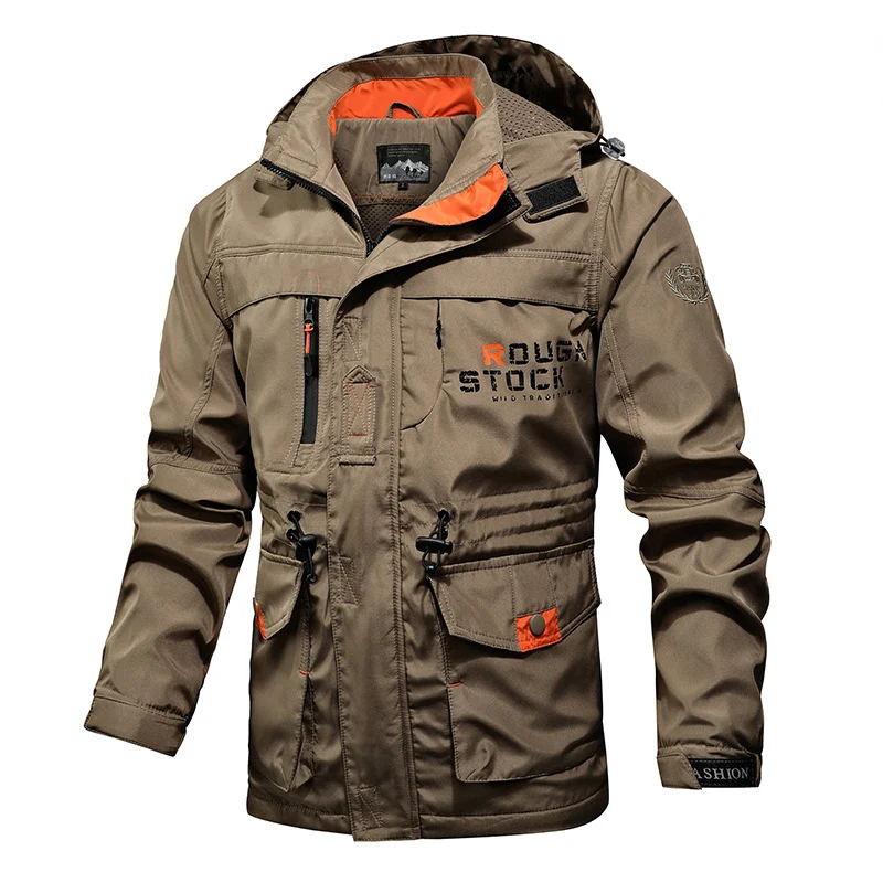 Herren Utility-Parka mit Kapuze, multifunktionalen Taschen und Taillen-Kordelzug Drune
