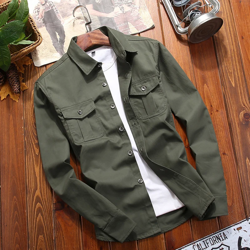 Herren Utility-Overshirt mit Brustpattentaschen und Hemdkragen Drune