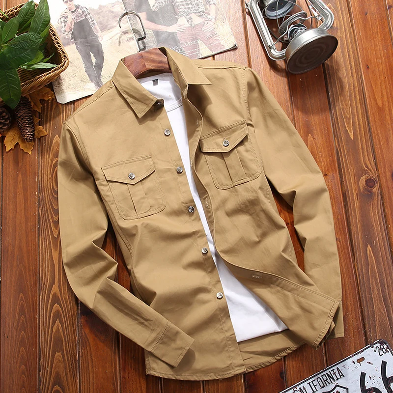Herren Utility-Overshirt mit Brustpattentaschen und Hemdkragen Drune