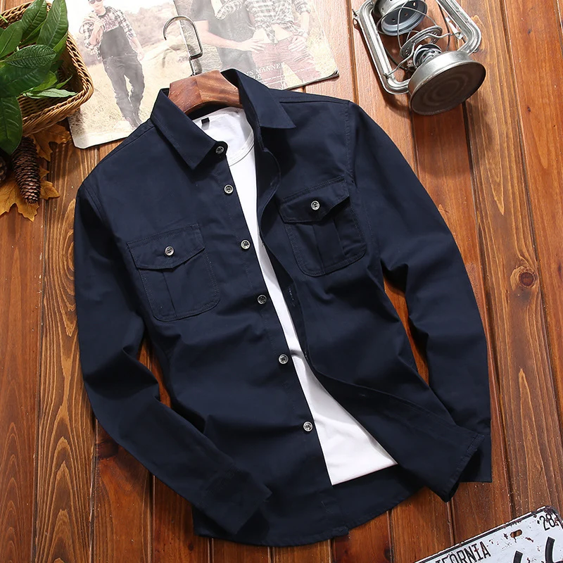 Herren Utility-Overshirt mit Brustpattentaschen und Hemdkragen Drune