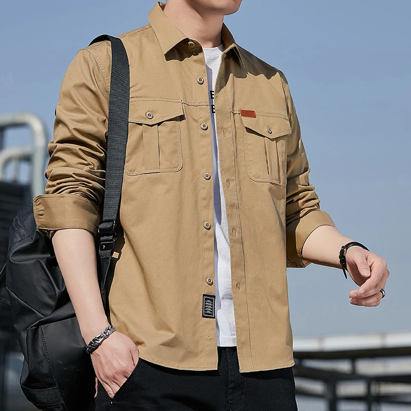 Herren Utility-Overshirt aus Baumwollmix mit Brustpattentaschen und verstärkten Nähten Drune