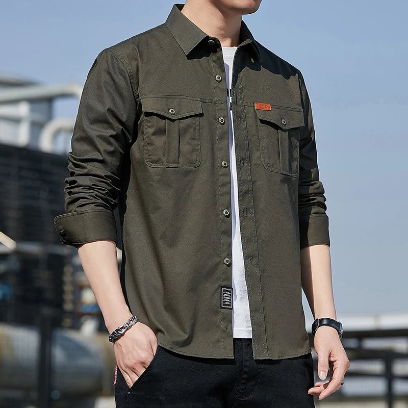 Herren Utility-Overshirt aus Baumwollmix mit Brustpattentaschen und verstärkten Nähten Drune