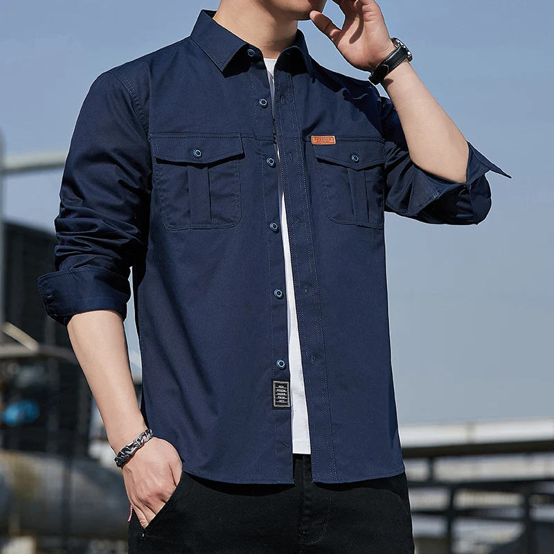 Herren Utility-Overshirt aus Baumwollmix mit Brustpattentaschen und verstärkten Nähten Drune