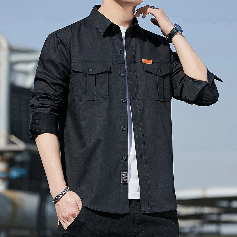 Herren Utility-Overshirt aus Baumwollmix mit Brustpattentaschen und verstärkten Nähten Drune