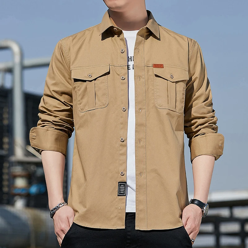 Herren Utility-Overshirt aus Baumwollmix mit Brustpattentaschen und verstärkten Nähten Drune