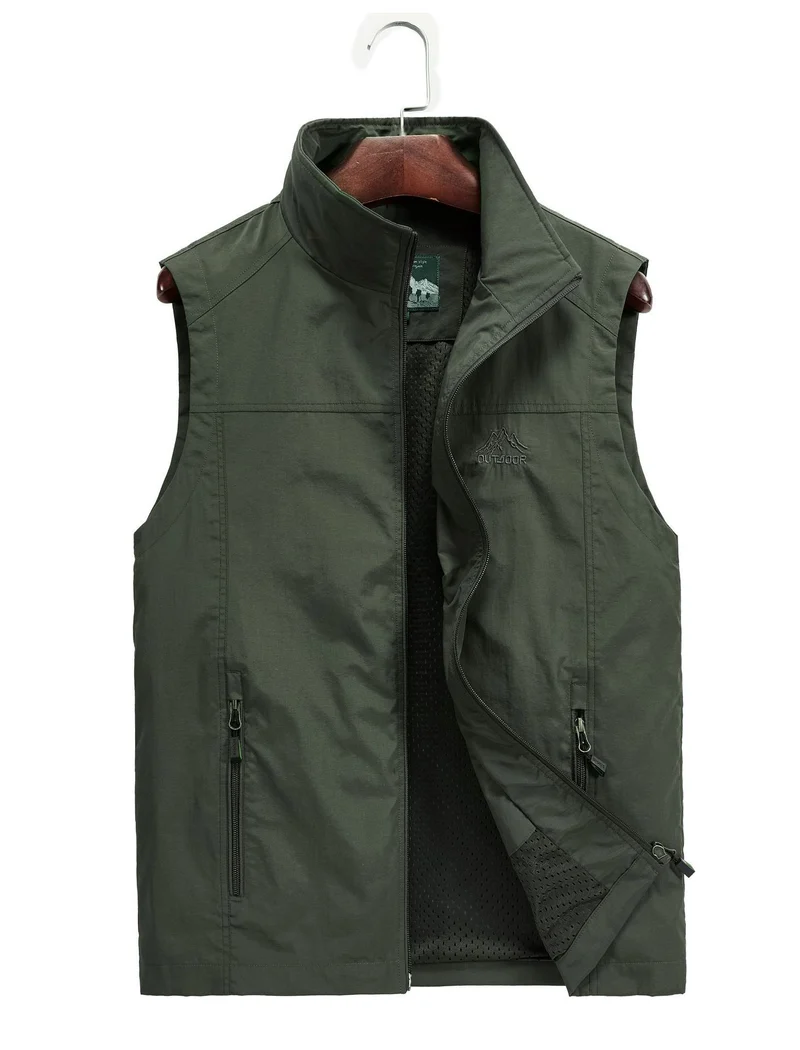 Herren Utility-Outdoorweste mit atmungsaktivem Meshfutter, Reißverschluss‑Taschen und verstellbarem Saum Drune