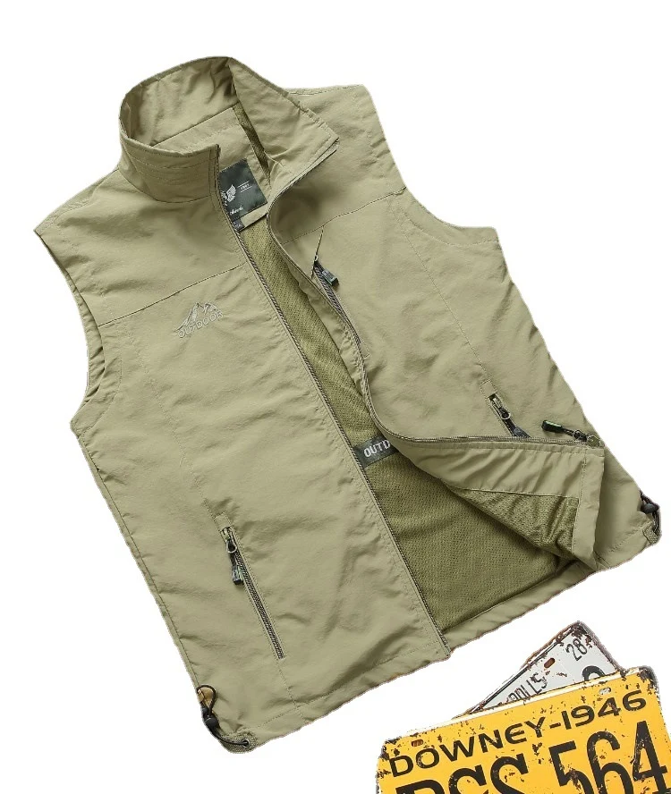 Herren Utility-Outdoorweste mit atmungsaktivem Meshfutter, Reißverschluss‑Taschen und verstellbarem Saum Drune