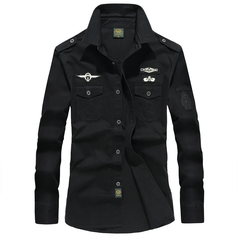 Herren Utility-Hemdjacke mit Schulterklappen, Brustpattentaschen und Badge-Applikationen Drune
