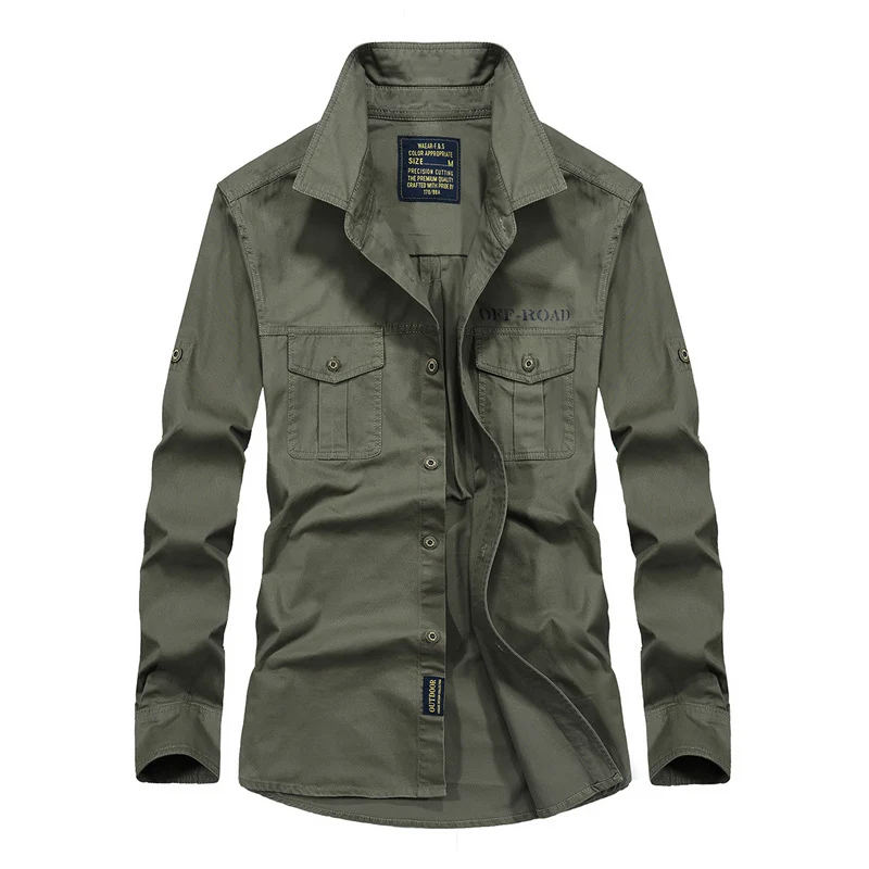 Herren Utility-Hemdjacke aus leichtem Baumwollcanvas mit Rollärmeln und Brustpattentaschen Drune