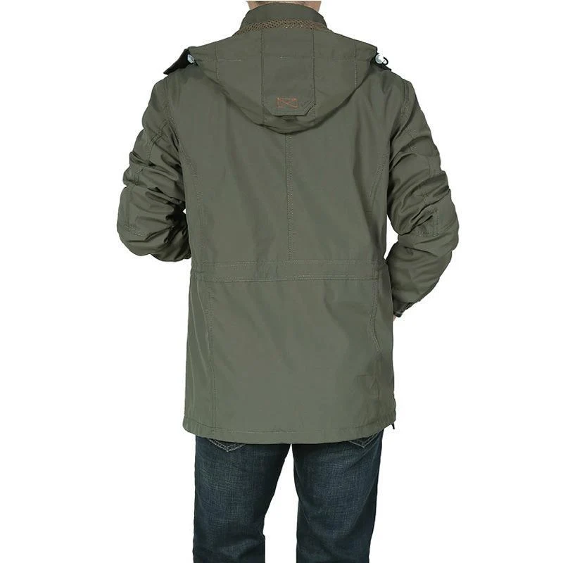 Herren Utility-Fieldjacke mit Kapuze, Multifunktionstaschen und Taillenzug Drune