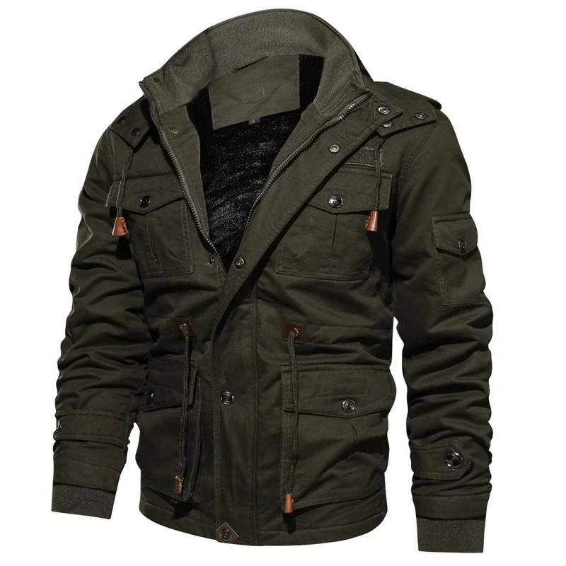 Herren Utility-Canvasjacke mit Teddyfleece-Innenlage, Kordelzug und Mehrfachtaschen Drune