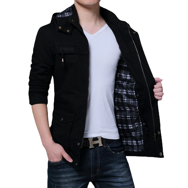 Herren Utility-Canvasjacke mit Kapuze, Reißverschluss-Front und Mehrfachtaschen Drune